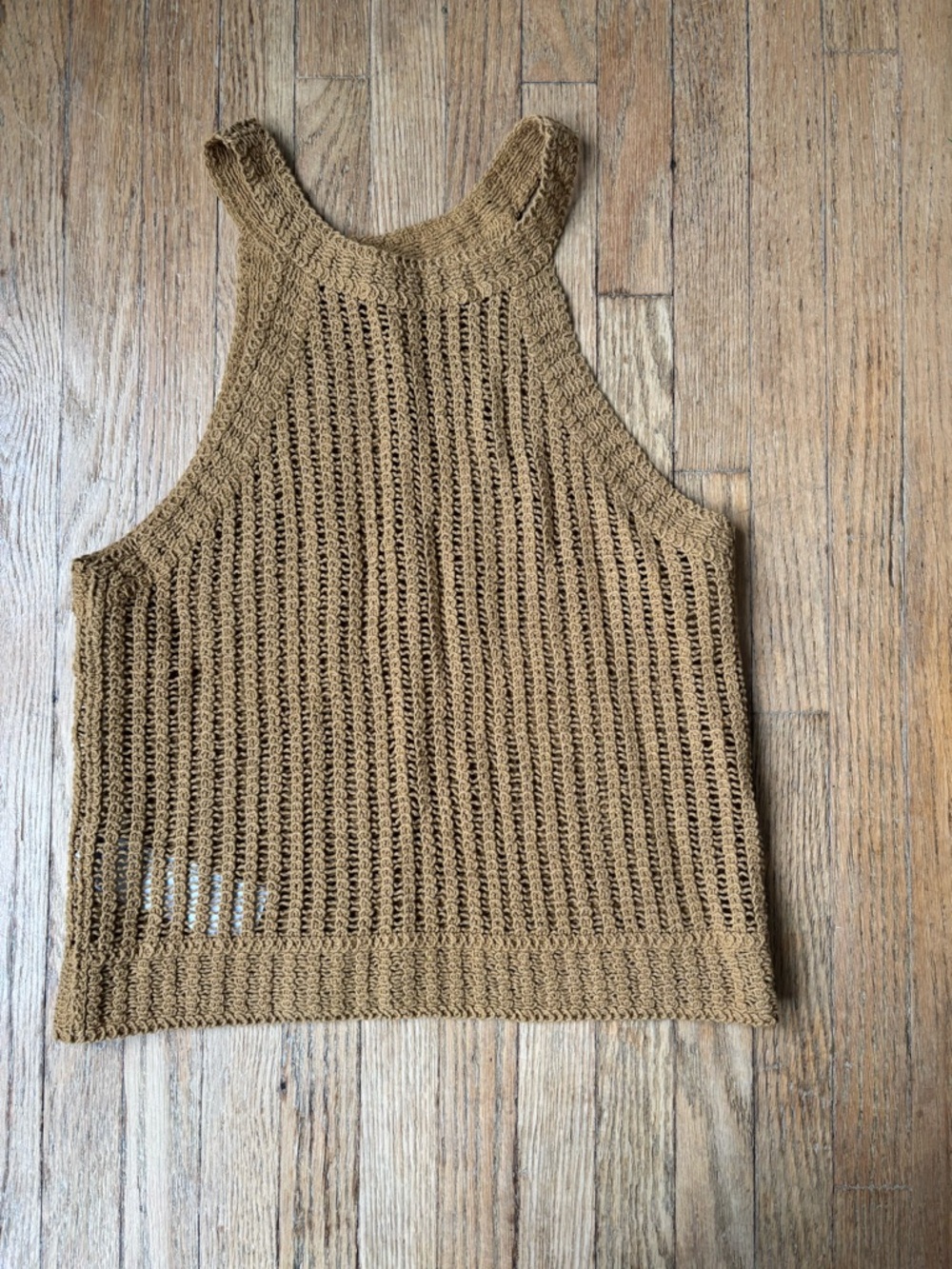 Mango Open-Knit Tank Top in Camel